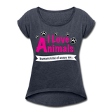 Animals - Frauen T-Shirt mit gerollten Ärmeln - Navy meliert