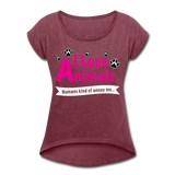 Animals - Frauen T-Shirt mit gerollten Ärmeln - Bordeauxrot meliert