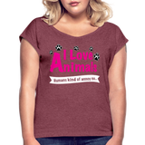 Animals - Frauen T-Shirt mit gerollten Ärmeln - Bordeauxrot meliert