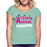 Animals - Frauen T-Shirt mit gerollten Ärmeln - Minze meliert