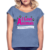 Animals - Frauen T-Shirt mit gerollten Ärmeln - Denim meliert