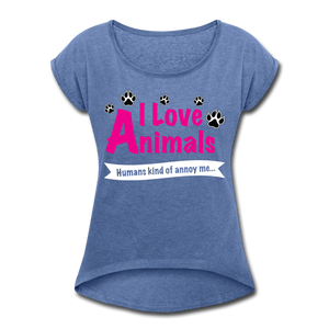 Animals - Frauen T-Shirt mit gerollten Ärmeln - Denim meliert