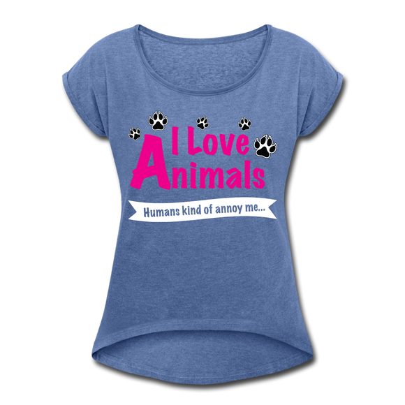 Animals - Frauen T-Shirt mit gerollten Ärmeln - Denim meliert