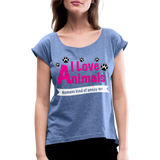 Animals - Frauen T-Shirt mit gerollten Ärmeln - Denim meliert