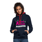 Animals - Frauen Kontrast-Hoodie - Navy/Rot