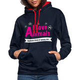 Animals - Frauen Kontrast-Hoodie - Navy/Rot