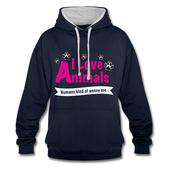 Animals - Frauen Kontrast-Hoodie - Navy/Grau meliert