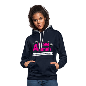 Animals - Frauen Kontrast-Hoodie - Navy/Grau meliert