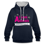 Animals - Frauen Kontrast-Hoodie - Navy/Grau meliert