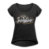 Sunshine - Frauen T-Shirt mit gerollten Ärmeln - Schwarz meliert