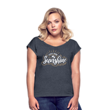 Sunshine - Frauen T-Shirt mit gerollten Ärmeln - Navy meliert