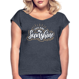 Sunshine - Frauen T-Shirt mit gerollten Ärmeln - Navy meliert