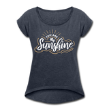 Sunshine - Frauen T-Shirt mit gerollten Ärmeln - Navy meliert