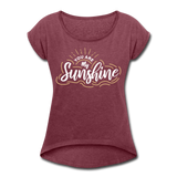 Sunshine - Frauen T-Shirt mit gerollten Ärmeln - Bordeauxrot meliert