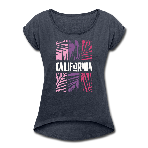 California Color Bars - Frauen T-Shirt mit gerollten Ärmeln - Navy meliert