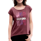 California Color Bars - Frauen T-Shirt mit gerollten Ärmeln - Bordeauxrot meliert