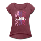 California Color Bars - Frauen T-Shirt mit gerollten Ärmeln - Bordeauxrot meliert