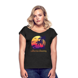 California Dreaming - Frauen T-Shirt mit gerollten Ärmeln - Schwarz meliert