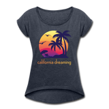 California Dreaming - Frauen T-Shirt mit gerollten Ärmeln - Navy meliert