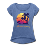 California Dreaming - Frauen T-Shirt mit gerollten Ärmeln - Denim meliert