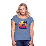 California Dreaming - Frauen T-Shirt mit gerollten Ärmeln - Denim meliert