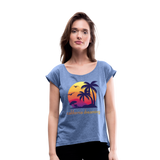 California Dreaming - Frauen T-Shirt mit gerollten Ärmeln - Denim meliert