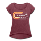 California Sign - Frauen T-Shirt mit gerollten Ärmeln - Bordeauxrot meliert