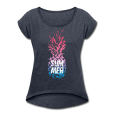 Pineapple - Frauen T-Shirt mit gerollten Ärmeln - Navy meliert