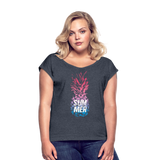 Pineapple - Frauen T-Shirt mit gerollten Ärmeln - Navy meliert