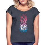 Pineapple - Frauen T-Shirt mit gerollten Ärmeln - Navy meliert