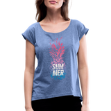 Pineapple - Frauen T-Shirt mit gerollten Ärmeln - Denim meliert